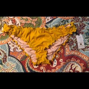 Shade and Shore yellow ruffle cheeky swim bottoms